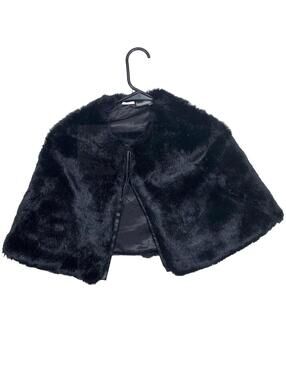 Kardashian Kids Faux Fur Capelet Girls Black Plush Formal Shrug Wrap Button Fron